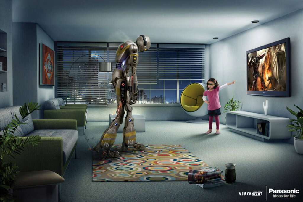 The ad's use of a trashed living room setting added an extra layer of realism to the ad, effectively conveying the chaos and destruction often associated with high-intensity action scenes. This creative choice further emphasized the hyper-realistic capabilities of Panasonic's 3D TVs, demonstrating how viewers can experience the thrill of action movies in the comfort of their own homes.




